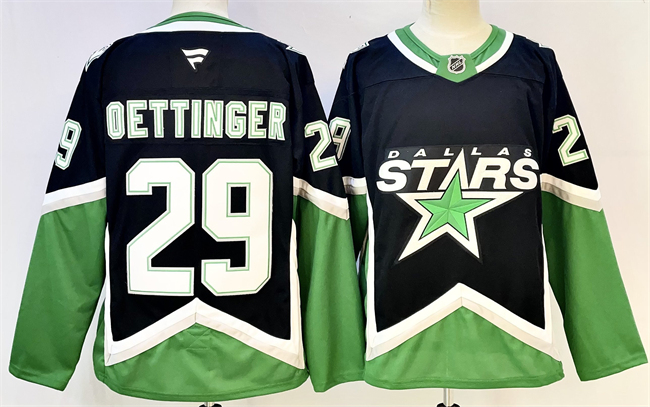 Men's Dallas Stars #29 Jake Oettinger Black 2025/26 Alternate Stitched Hockey Jersey